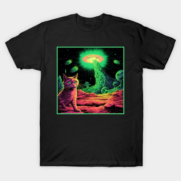 UFO & Space Cat T-Shirt by OscarVanHendrix